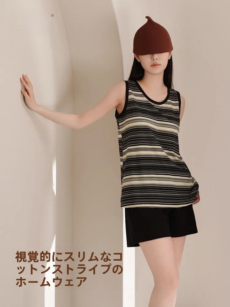 ultra-soft-modal-cotton-sleeveless-vest-shorts-nightgown-women-summer-thin-cool-feeling-can-be-worn-outside-striped-home-clothes