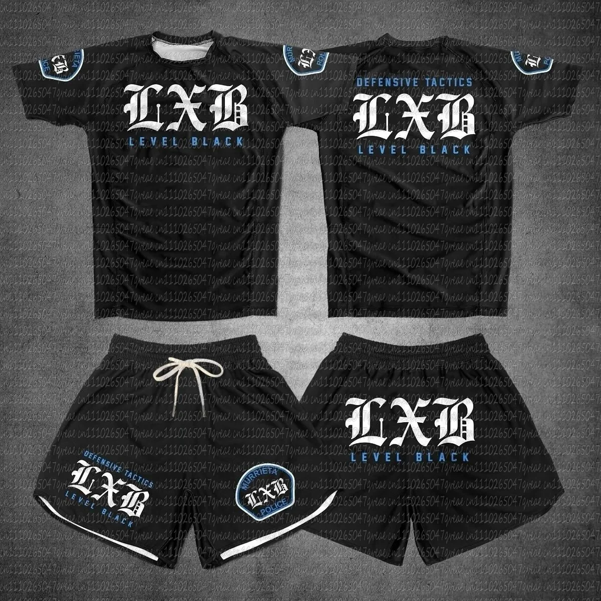 Conjunto Deportivo de Secado Rápido V1 LXB AJJ Rash Guard Gym Set Levelxblack RANKED V2 NIVEL NEGRO, Camiseta y Pantalones Cortos para Fitness