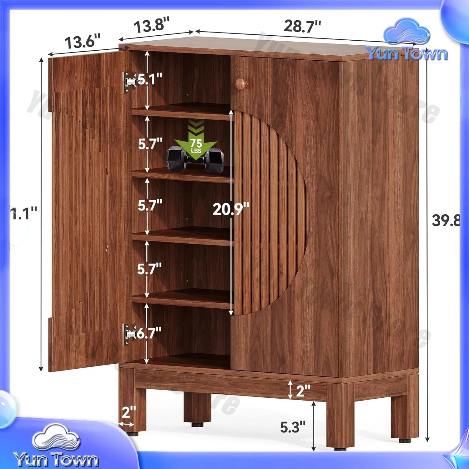 5-Tier Shoe Cabinet for Living Room Entryway Adjustable Height Shelves 39.8 Inch Tall Farmhouse Style Shoe Organizer