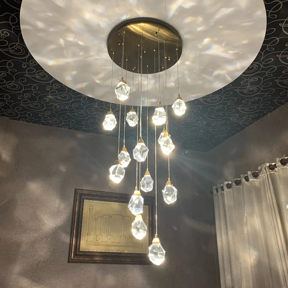 Imagem -02 - Luxo Crystal Chandelier para Villa Stair Modern Hall Led Pendant Lights Pendurado Lâmpada para Loft Hotel Luminária Home Decor