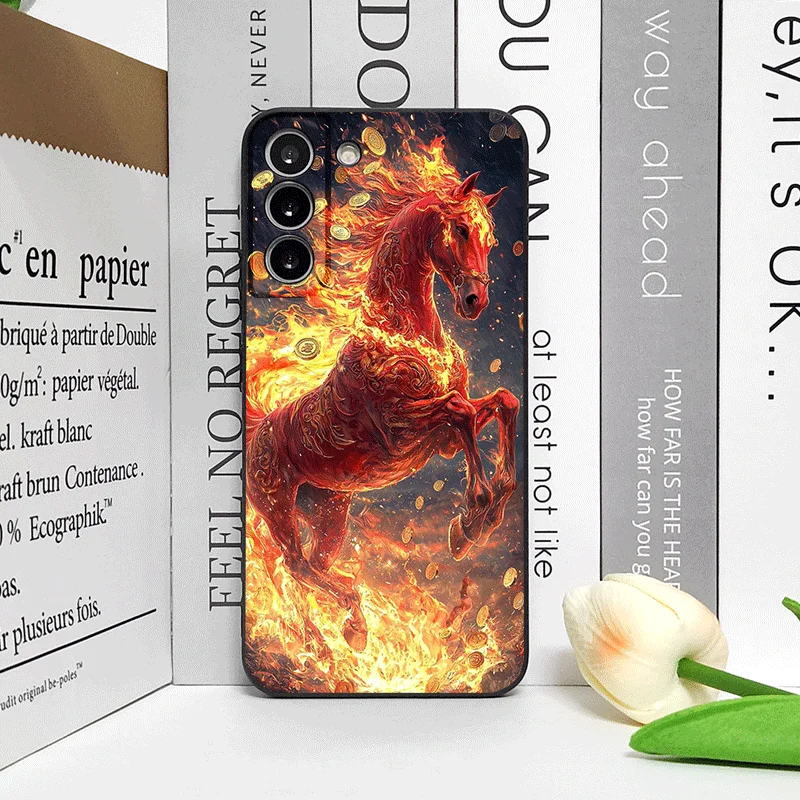 Moda estilo chinês cavalo vermelho impressão caso de telefone para samsung galaxy a56 a42 a14 a55 a16 a54 a36 a53 a52 a51 a50 a15 capas macias