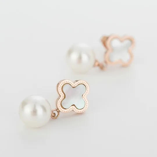 Korea Style Wedding Jewelry Accessories Stainless Steel Pearl Earrings