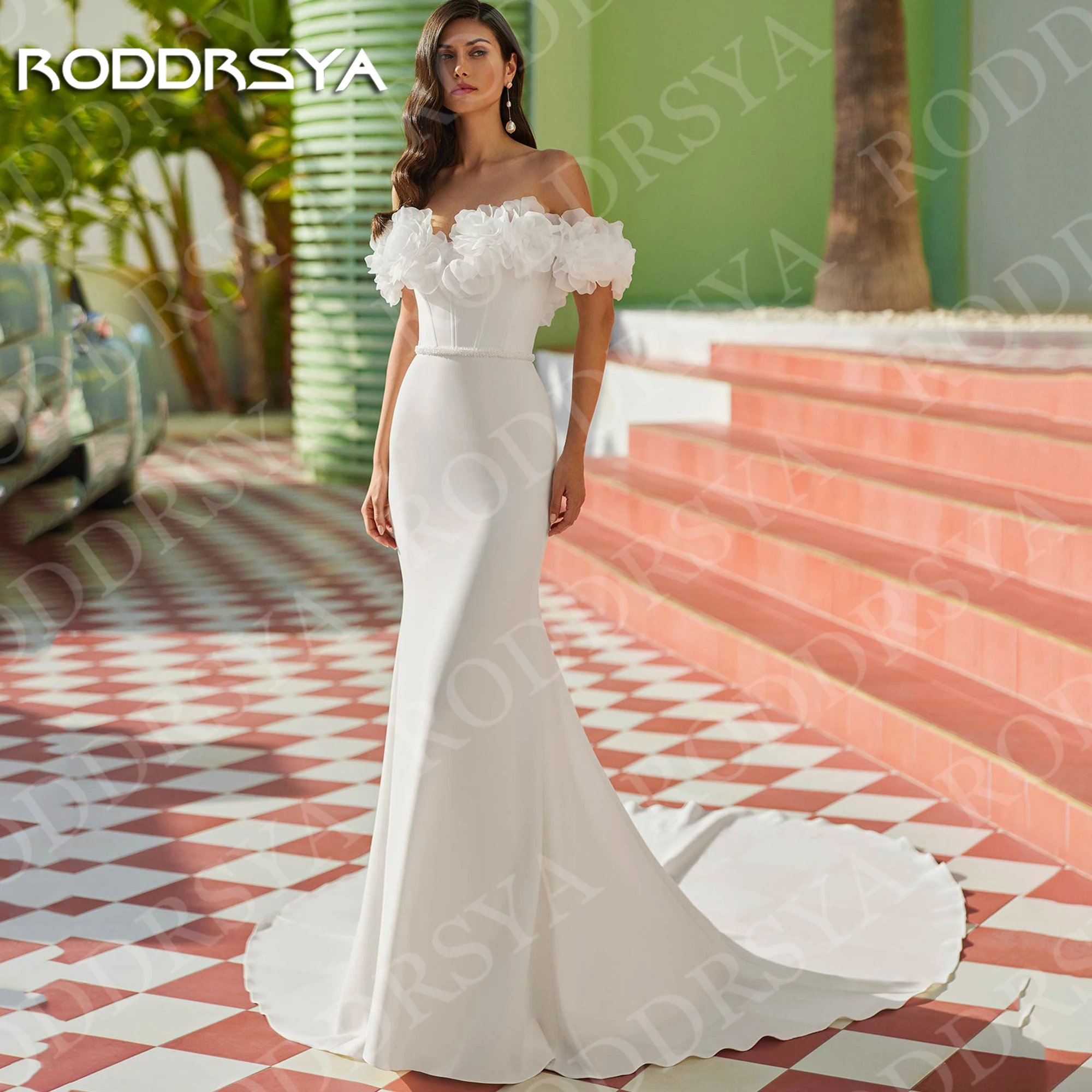 

RODDRSYA Mermaid Wedding Dresses Bride 2026 Woman Modern 3D Flowers Off the Shoulder Crepe Bridal Dress Customized robes mariée
