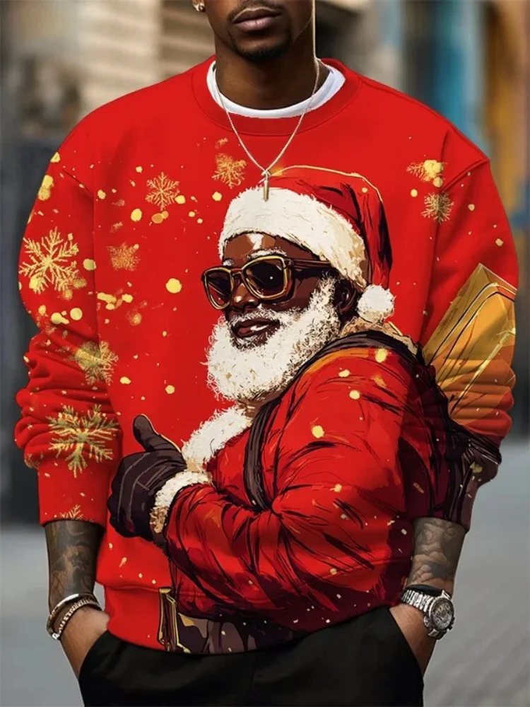 

Men's Fashion Pullovers Vintage Black Santa Claus Delivers Presents Print Casual Sweatshirt Autumn Long Sleeve Christmas Tops