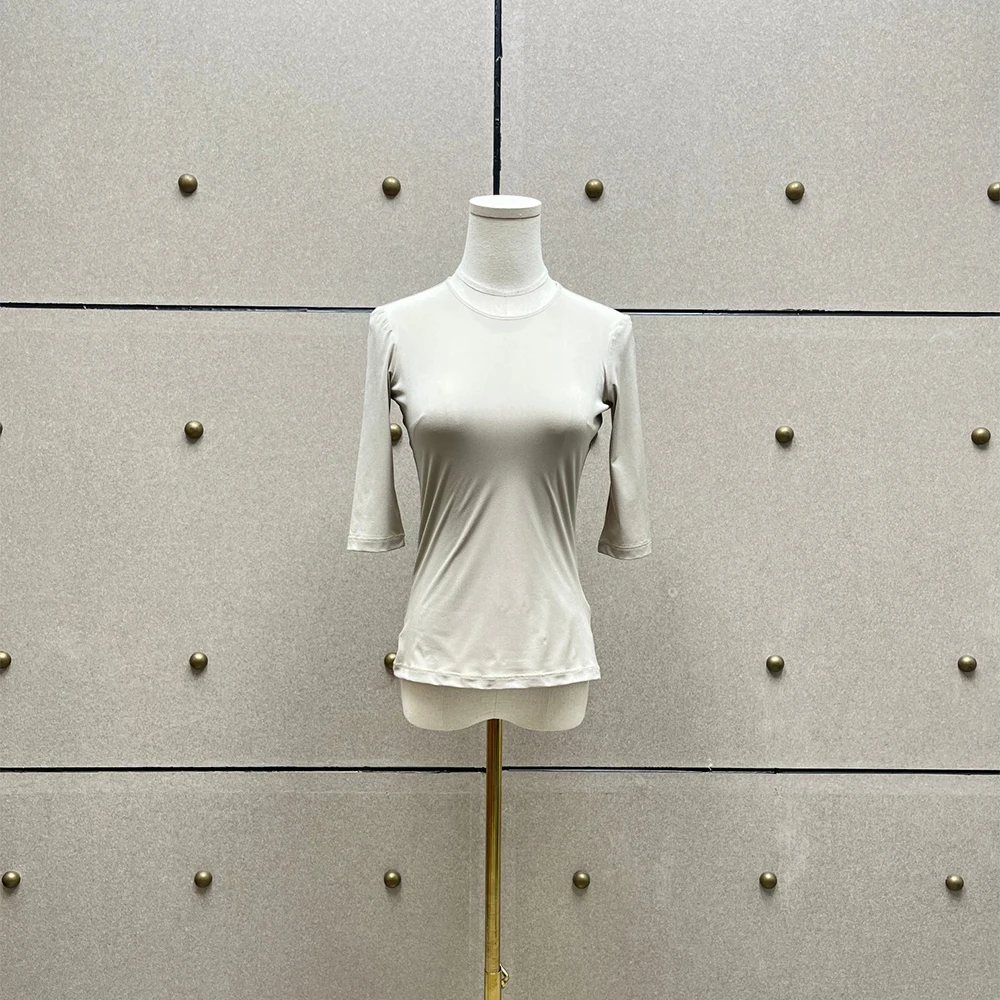 Women's Soft O Neck mid Sleeve T-Shirt Slim Fit Basic Solid Color Elegant Casual Stretch Blouse Tops for Daily Wear 2026