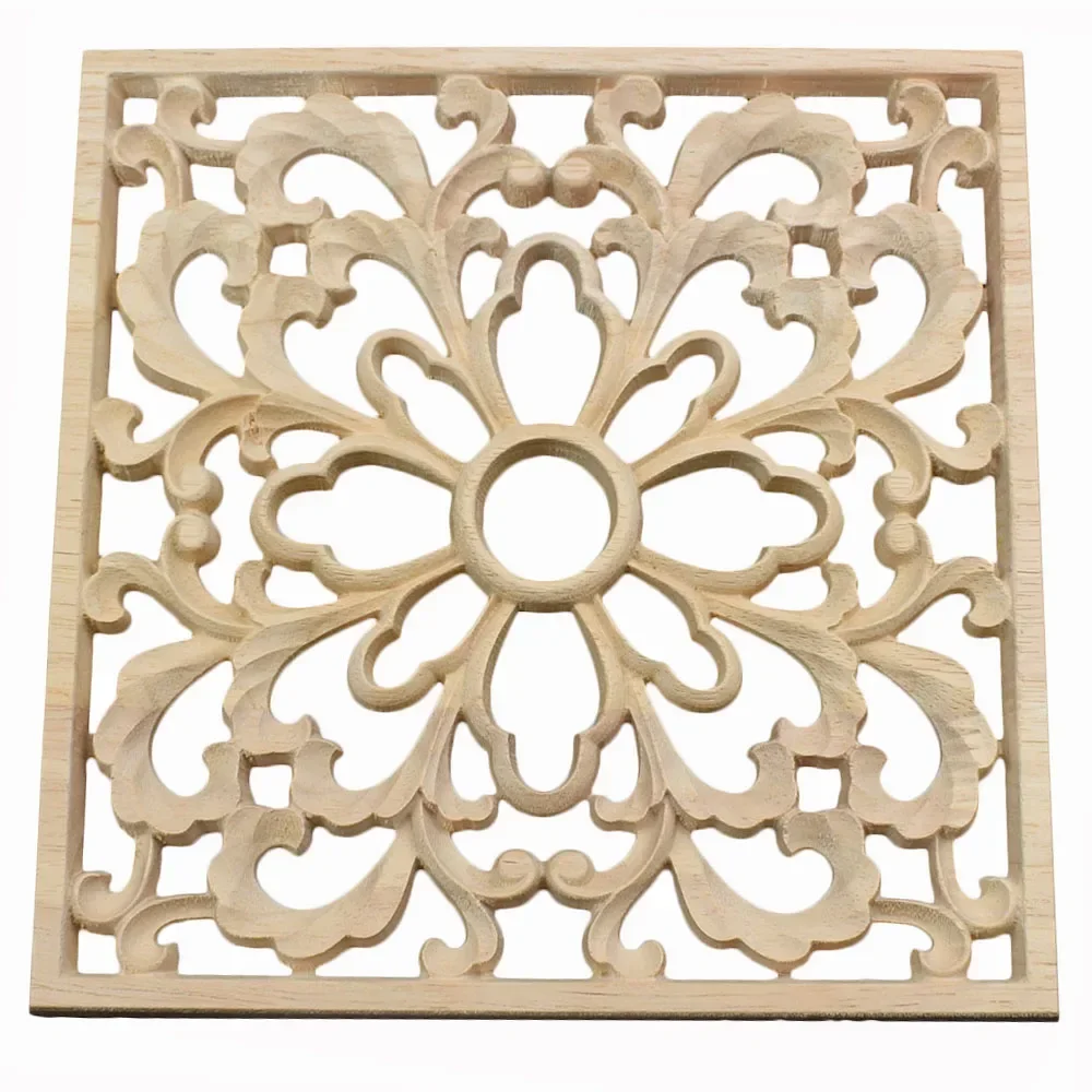 2PCS 20cm Vintage Unpainted Wood Carved Decal Corner Onlay Applique Frame for Home Furniture Wall Cabinet Door Decor Crafts