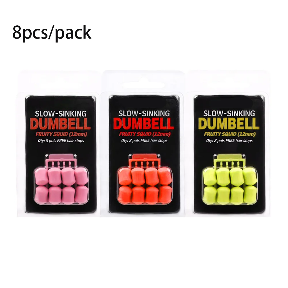 8 unids/pack 12mm cebo de pesca de carpa cebo de mancuernas de hundimiento lento sabor a calamar afrutado comida falsa aparejos emergentes cebo Artificial flotante