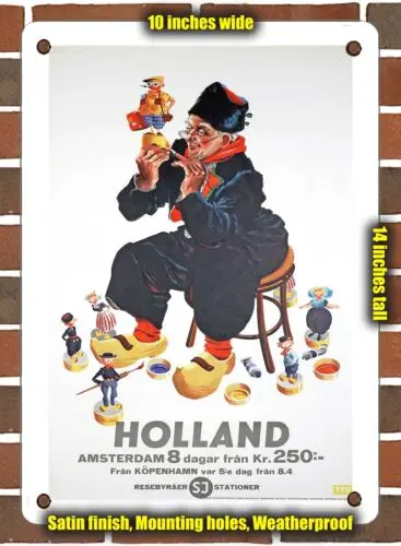 Металлический знак-1960 Голландия Амстердам 8 дней от Копенгагена-10x14 дюймов