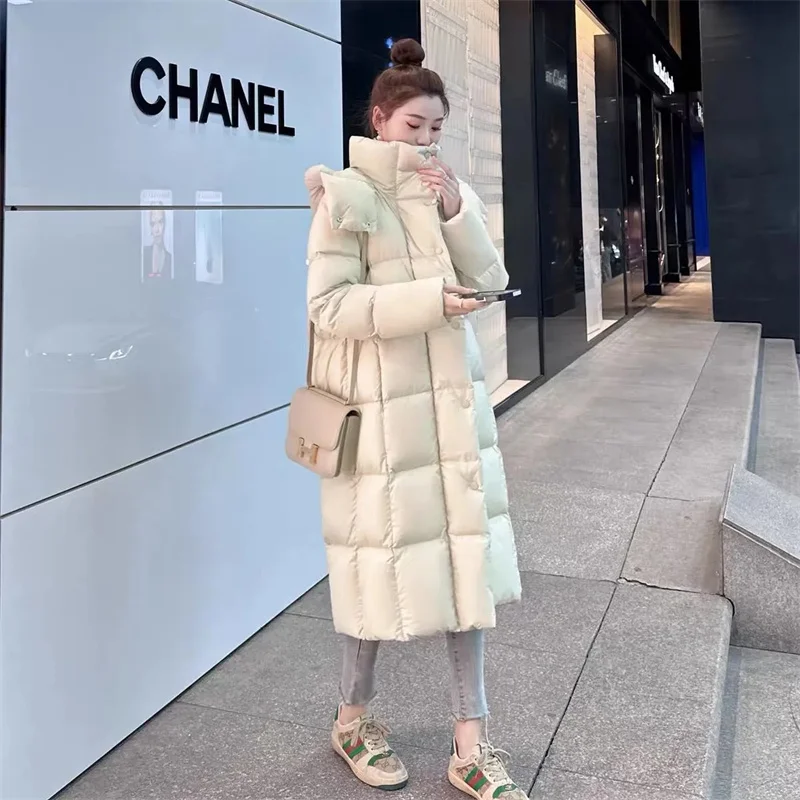 

Зимние новые стильные куртки-пуховики женские белые длинные пуховики на молнии женские корейские свободные пуховики с капюшоном женские