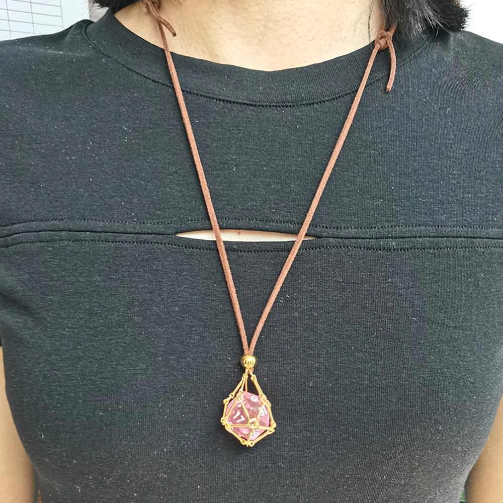 اليدوية سلك ملفوفة D20 النرد قلادة براون الجلد المدبوغ الحبل الملونة آر بي جي قلادة خمر يدويا مجوهرات لهدايا عشاق اللعبة #6