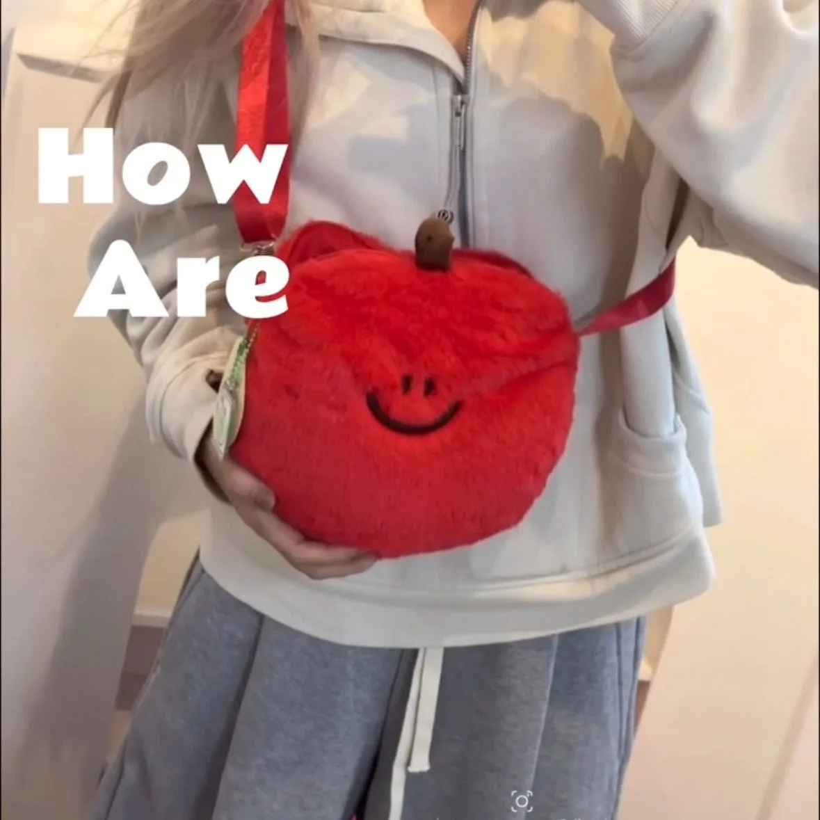 2025 women new Apple plush shoulder bag girl cute funny mobile phone bag