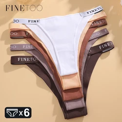 FINETOO 6Pcs Cotton Striped Underwear Women Letter Belt Panties Sexy Low-Waist Solid Bikini Female Breathable Briefs Lingerie