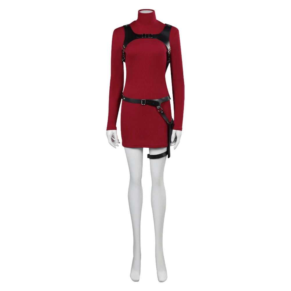 Ada Wong fantasia cosplay feminina, jogo de saias vermelhas, vestido de RPG do mal 4 com cinto, conjunto completo feminino, roupas de festa de Halloween