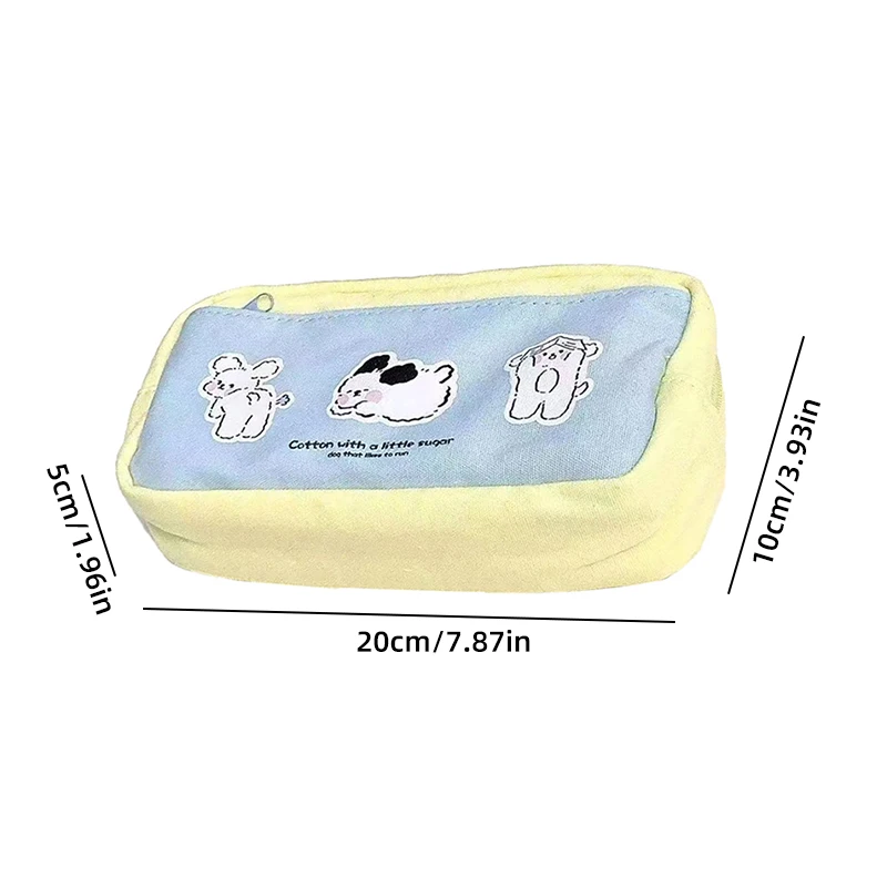 Cute Cartoon Pattern Canvas Makeup Bag Toiletry Storage Bags Large Capacity Pencil Case Contrast Color Stationery Box