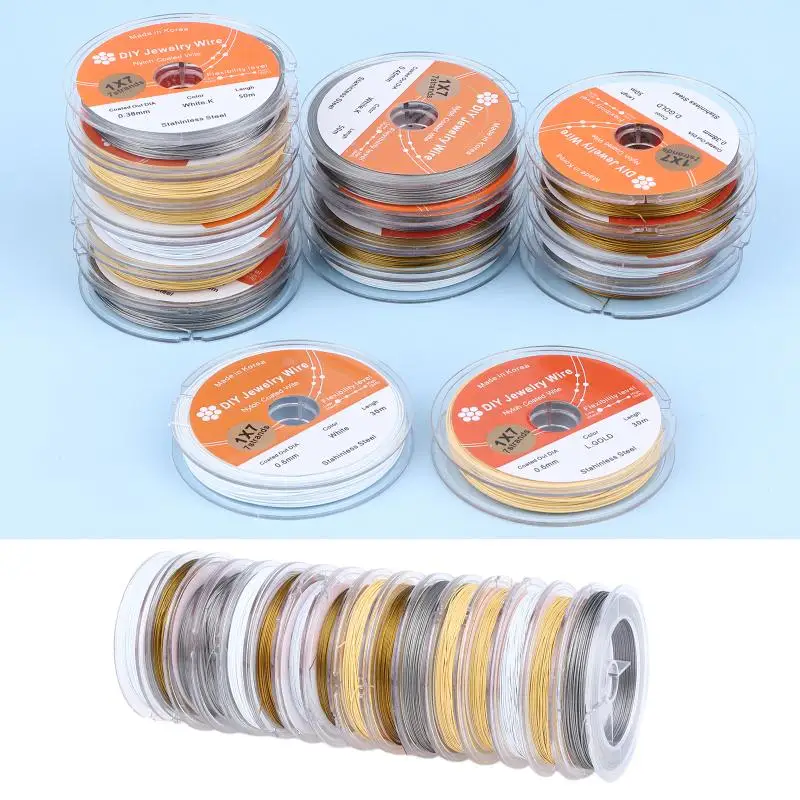 50Meter/Roll 0.3/0.38/0.5/0.6mm Rhodium Gold Color Stainless Steel Beading Wire For Jewelry Making DIY Bracelet Findings