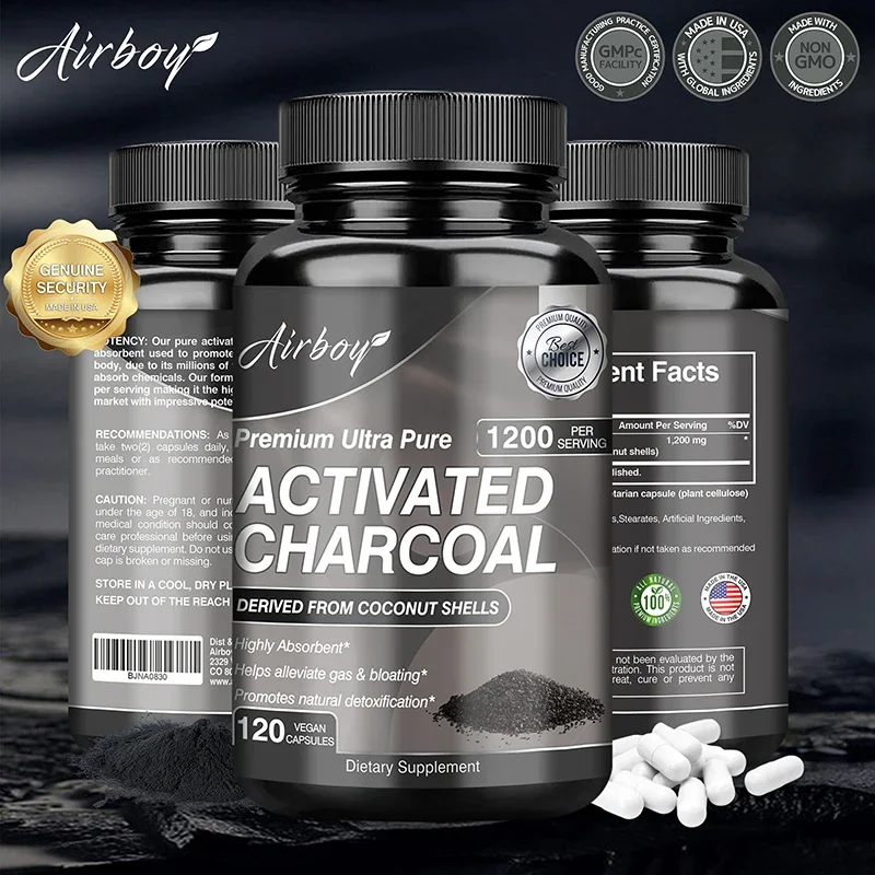 Activated Charcoal Capsules - Colon Cleansing Detoxifier, Relieve Gas & Bloating, Promote Metabolism