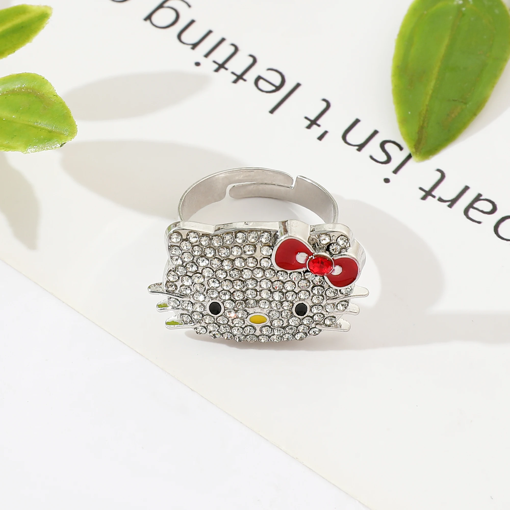 Sanrio Hello Kitty Y2K эстетическое кольцо, регулируемое кольцо со стразами, модный аксессуар Millennium, подарок для девочек и женщин