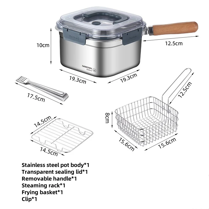 Stainless Steel Deep Fryer Portable Multifunctional Fresh-keeping Box Deep Fryer Steamer with Deep Frying Basket Steamer