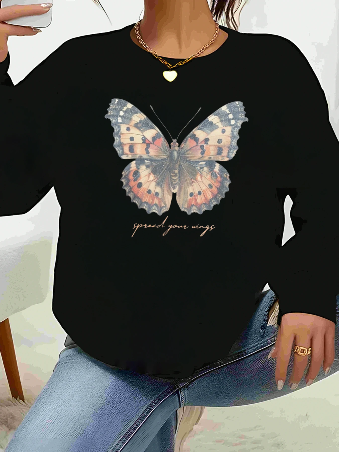 

Свитер с длинными рукавами и принтом бабочки Spread Your Wings, осень-зима, повседневная женская одежда