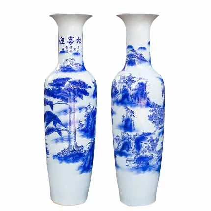 Home decoration large floor blue and white famous pine porcelain vase floor ceiling porcelain vase hotel lobbyist decoration