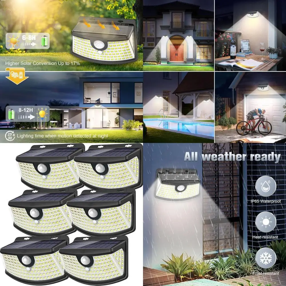 

Набор из 6 светодиодных солнечных светильников с датчиком движения на 120 градусов, 270 шт. ° Широкоугольный, водонепроницаемый IP65, дневной свет белого цвета, идеально подходит для входной двери, двора, Gar