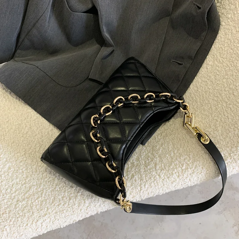 Niche Retro Black Underarm Bag for Women 2024 New Trendy Versatile Chain Handbags Solid Commuter One Shoulder Crossbody Bags