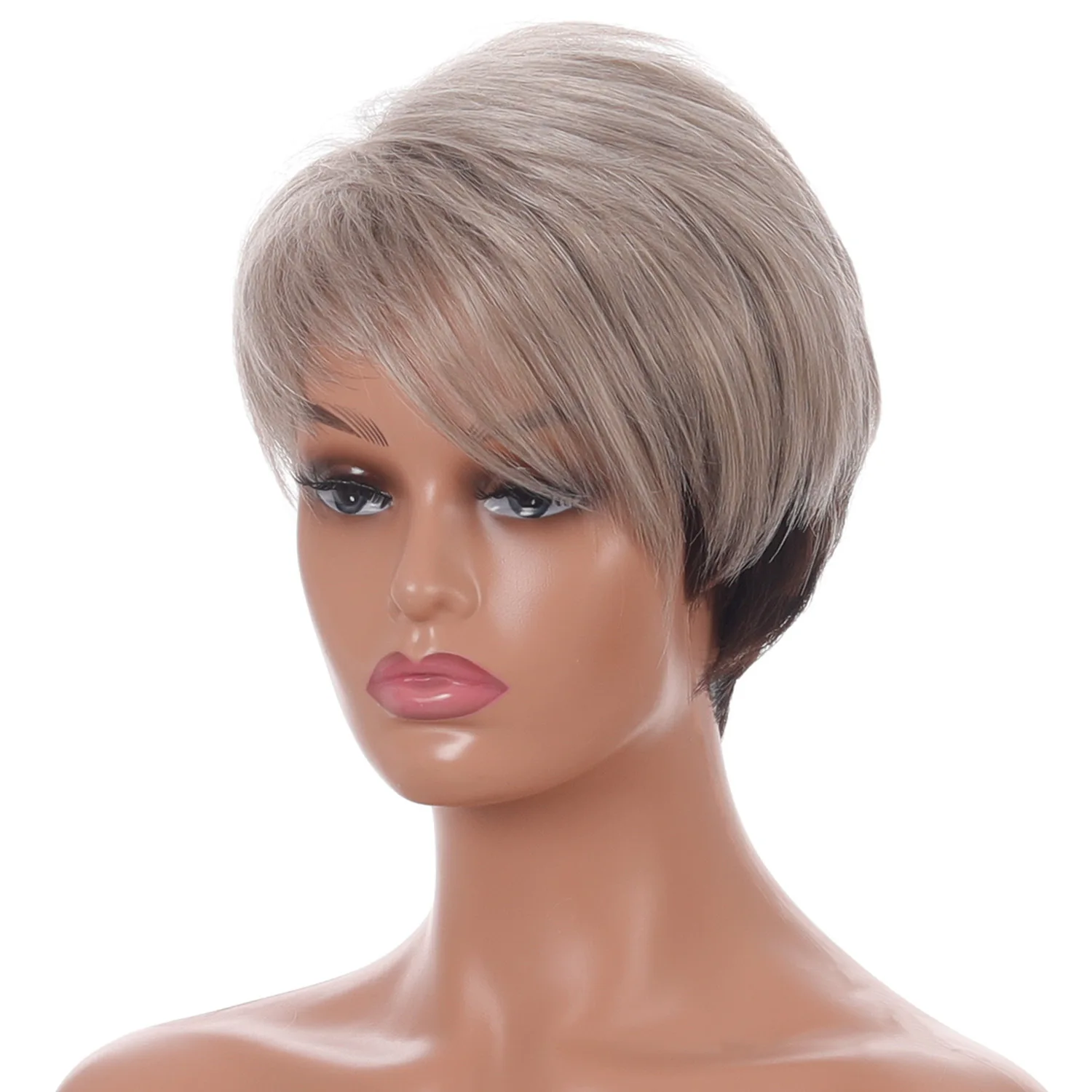 Short Straight Ombre Blonde Wig with Bang for Women Synthetic Natural Hair Wig Dark Roots Heat Resistant Wigs