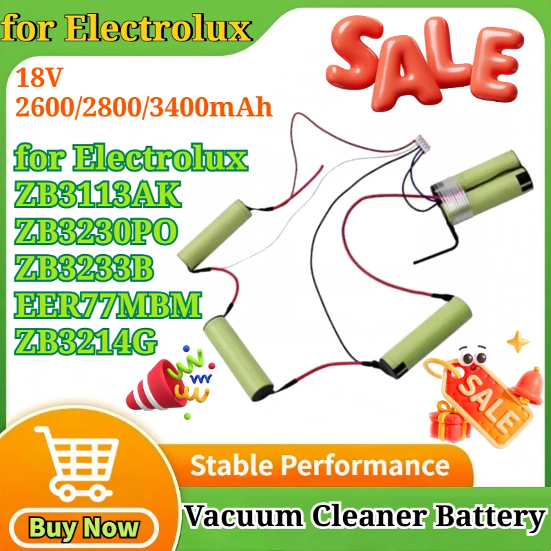 

18V 2.6/2.8/3.4Ah Li-ion Battery Pack for Electrolux ZB3113AK ZB3230PO ZB3233B EER77MBM ZB3214G Robotic Vacuum Cleaner with Plug