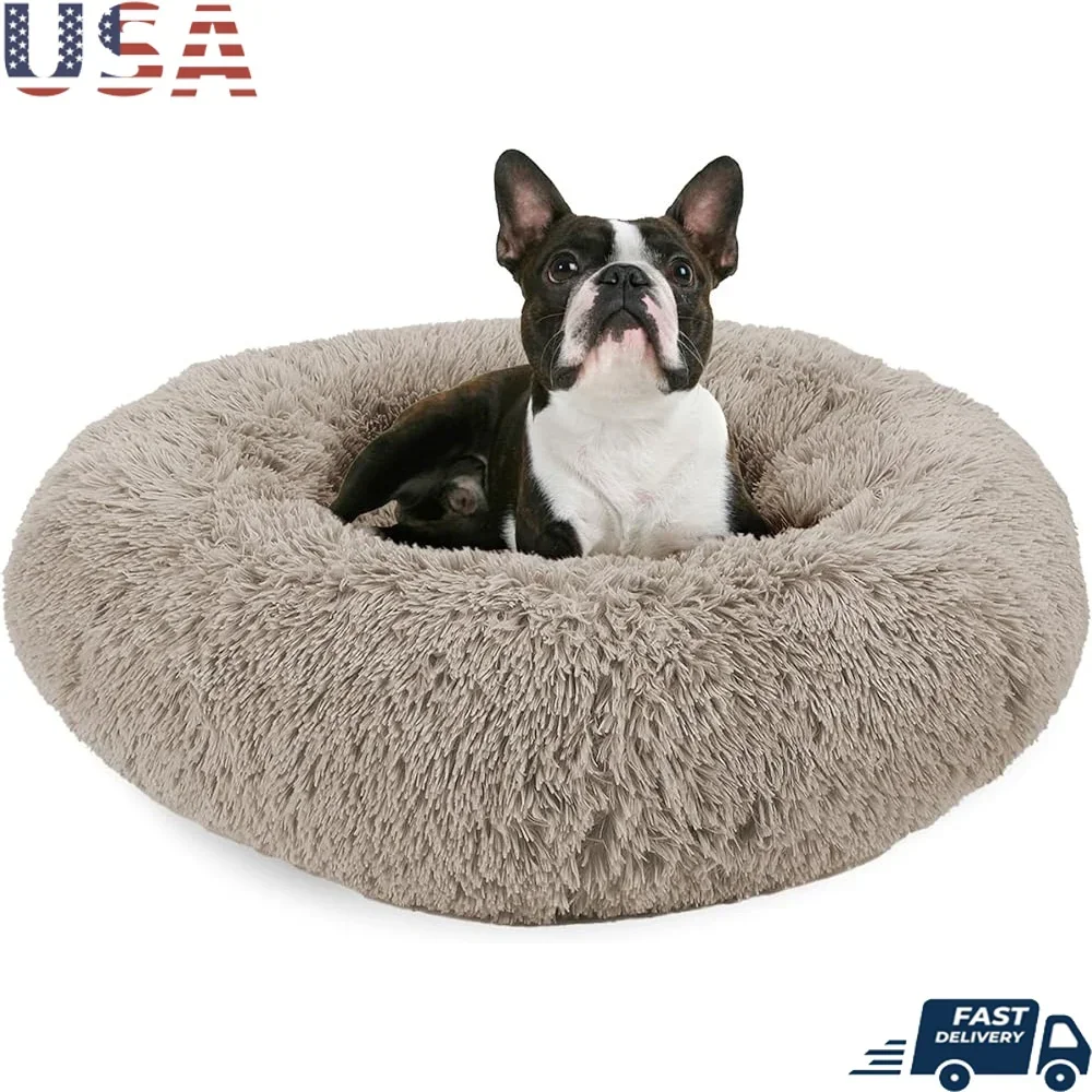 

Round Orthopedic Dog Bed Memory Foam Vegan Fur Washable Pet Bed Cats and Dogs Joint Relief Calming Comfort