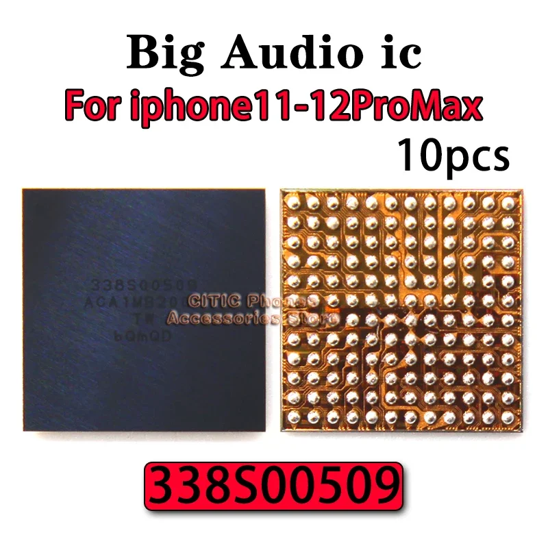 Chip grande de tom de anel de áudio IC, iPhone 11, 12, 13 Mini, 14 Plus, 15 Pro Max, 338S00509, 338S00739, 338S00537, 338S00411, Original, 10pcs