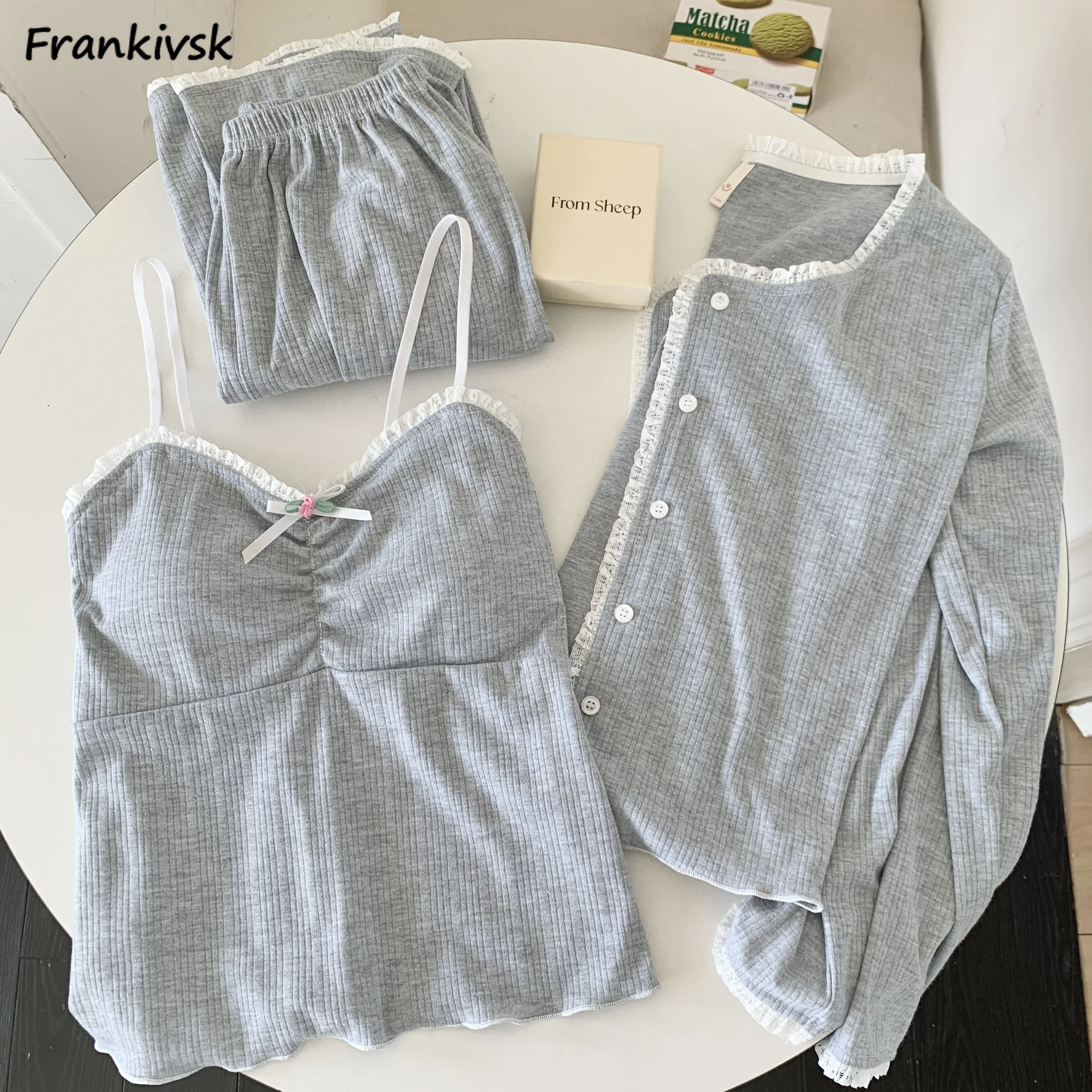 Solid Pajama Sets Women Sexy 3 Piece Simple Elegant Ladies Nightwear Prevalent Advanced Hotsweet Minimalist Lounge Exquisite