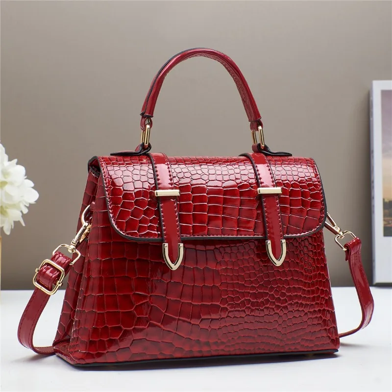

New Solid Zipper High Capacity Female Handbag for Bright Leather Women Crossbody Bag Thread PU Fashion Ladies Shoulder Bag
