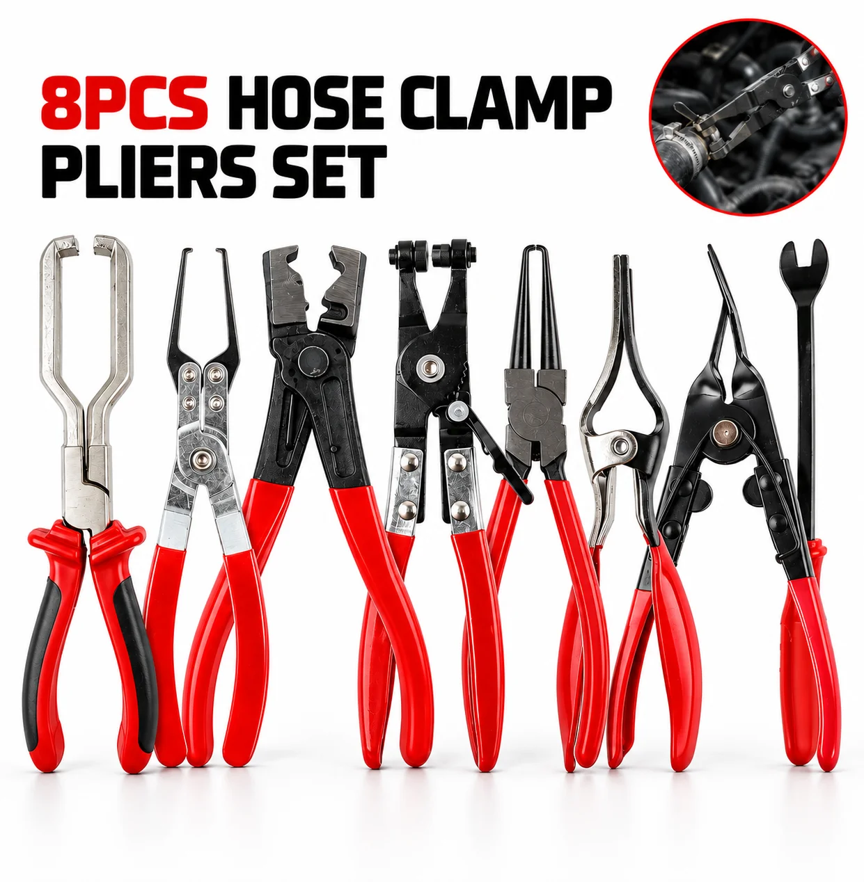 8-Pieces of Wire Long Reach Hose Clamp Pliers Set Multi-Purpose Electric Wire Disconnect Pliers for Replacing Various Types of Hoses