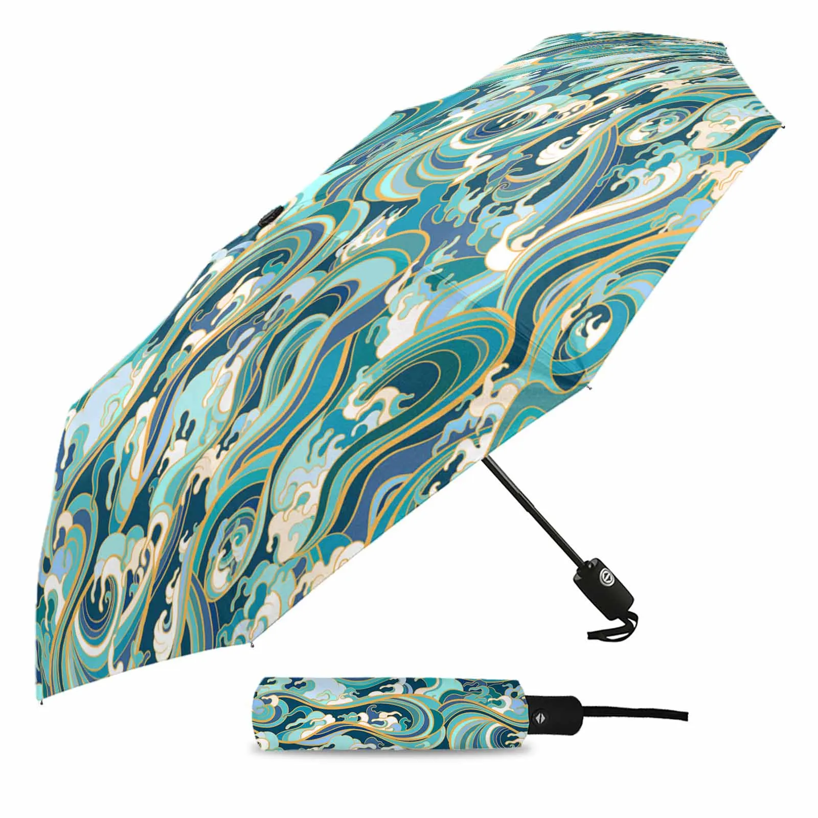 Abstract Summer Gradient Ocean Waves Automatic Umbrella Travel Folding Umbrella Portable Parasol Windproof Umbrellas