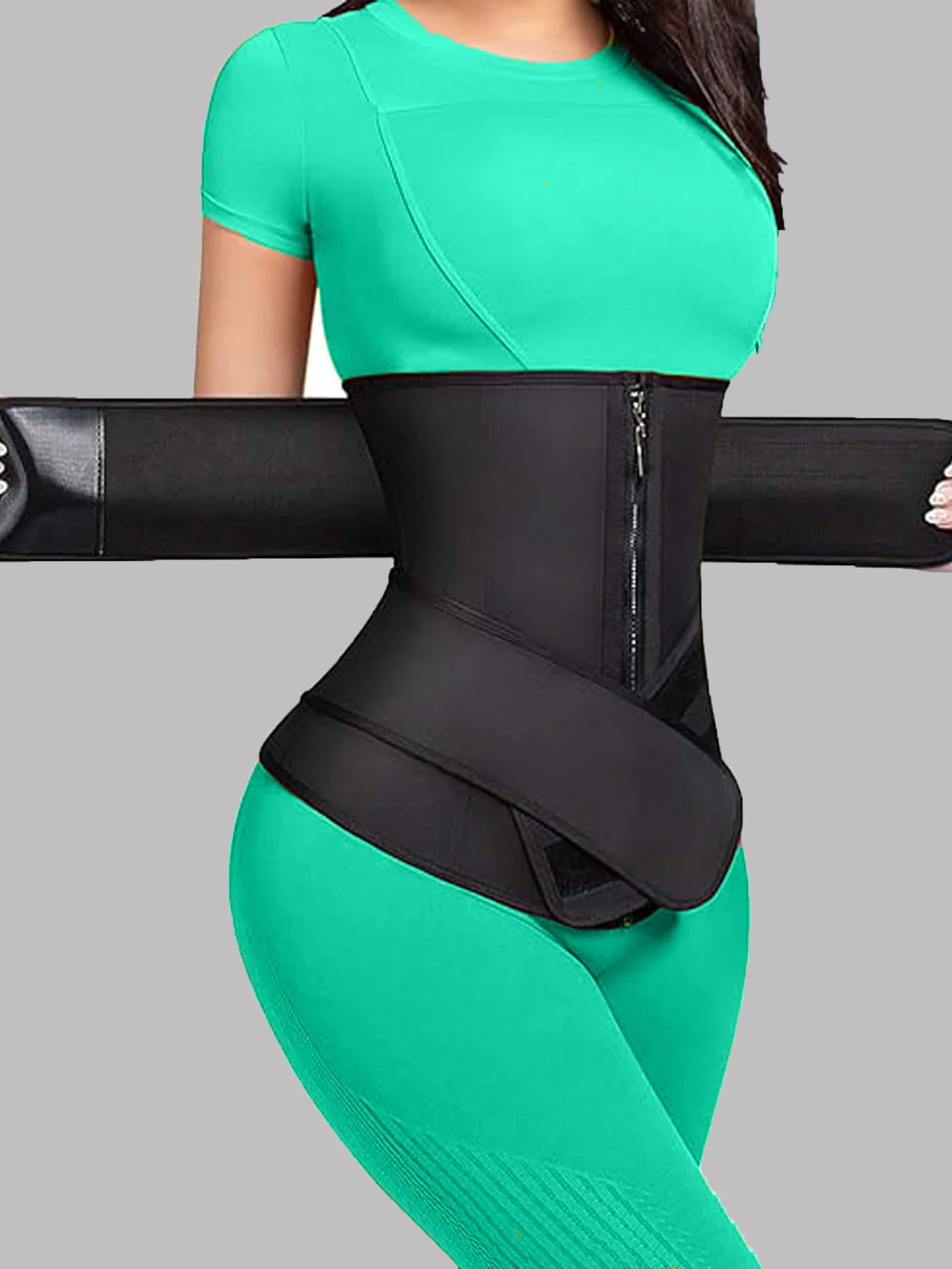 Двойной пояс для похудения после родов с застежкой-молнией: тренажер для талии для коррекции фигуры, для снятия потовидения и подтяжки живота.