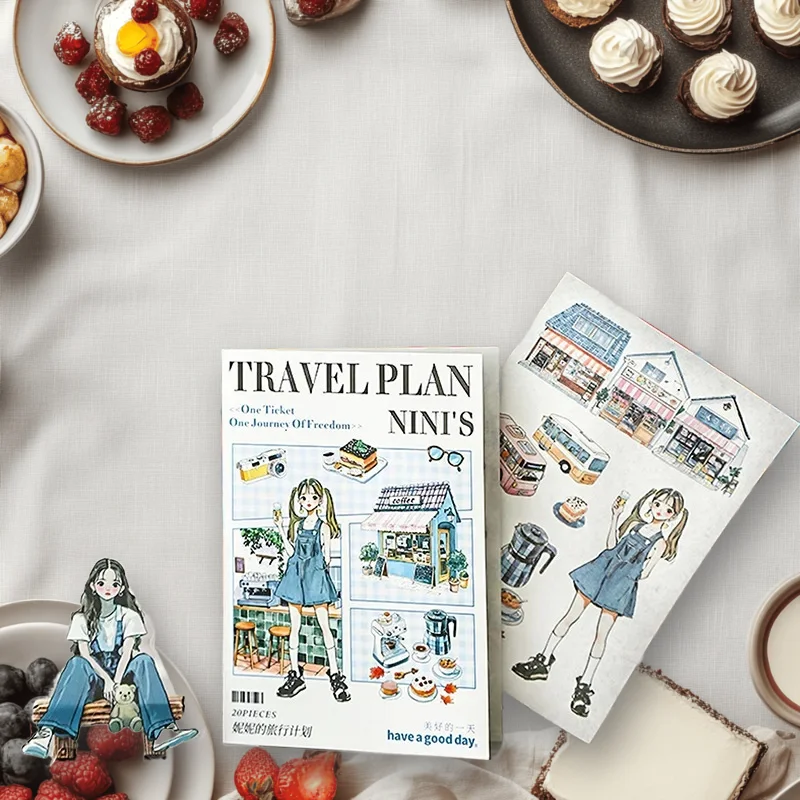 

1pack Dual Material Original Scenery Building Sticker Book Nini's Travel Plan Series 4 Styles 20 Pieces