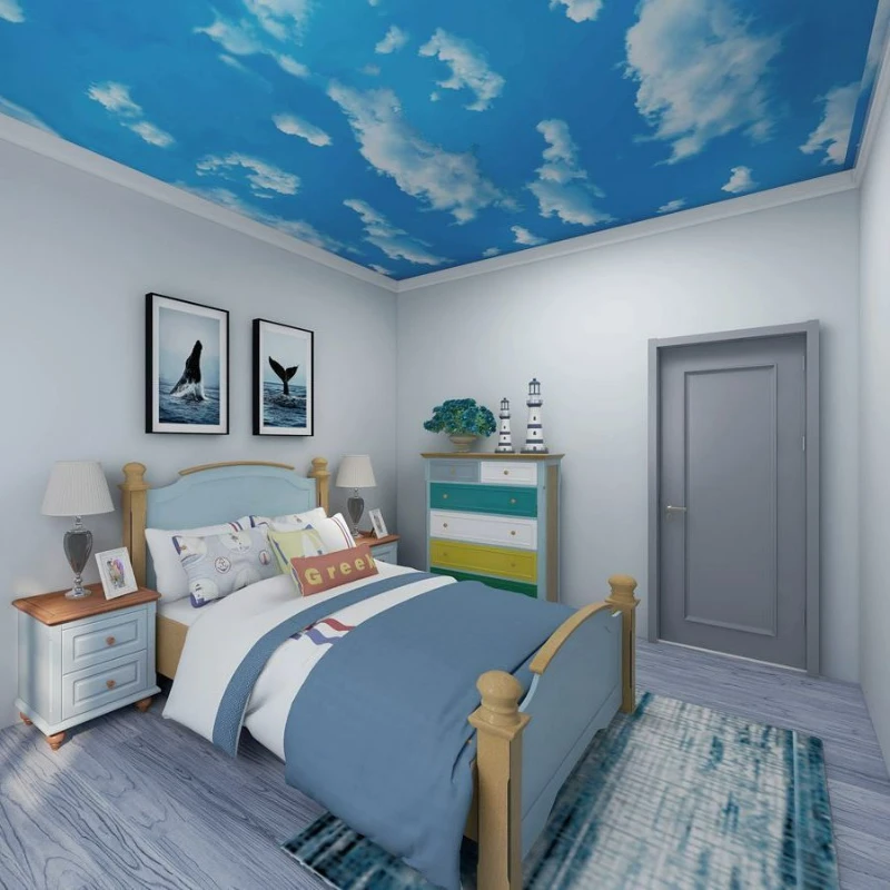 Papel tapiz autoadhesivo tridimensional 3D, pegatina impermeable, cielo azul y nubes blancas, dormitorio, sala de estar, baño, techo