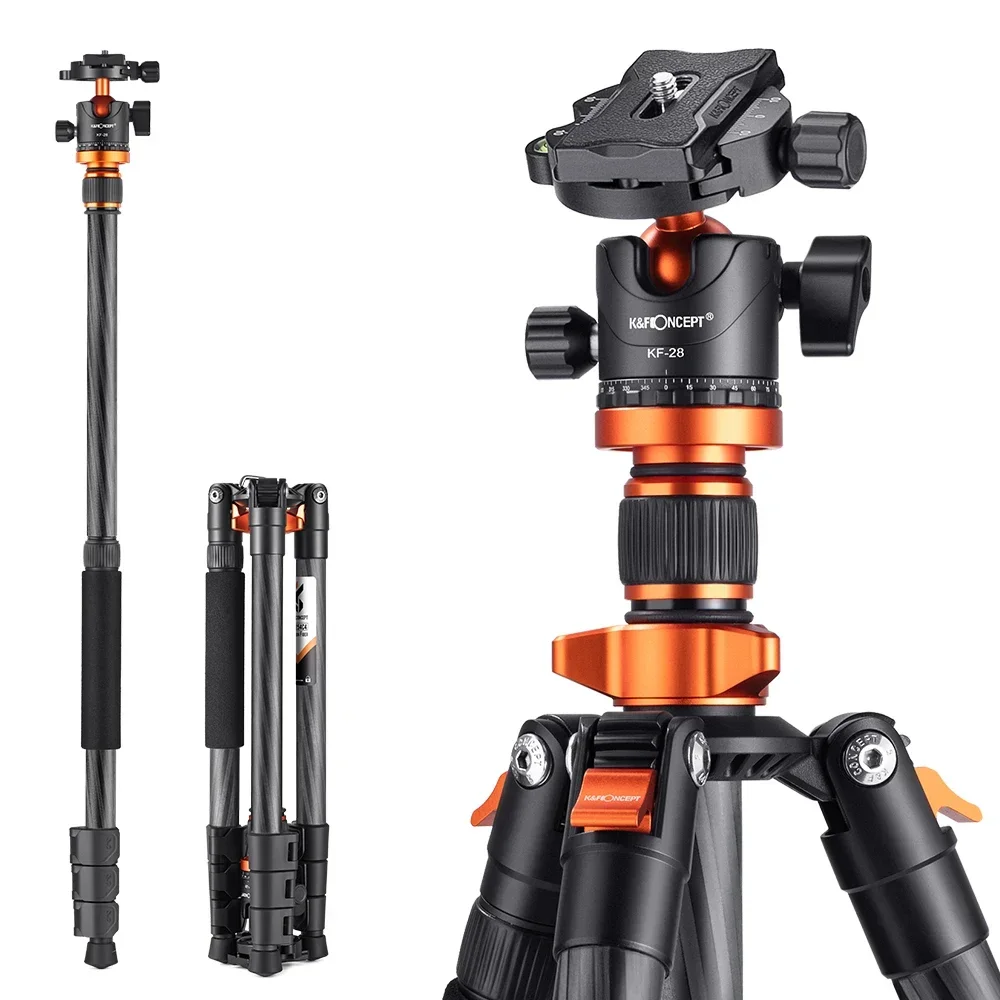 K&F CONCEPT Professioneel Draagbaar Statief van Carbon Fiber voor Buiten en Reizen met 360° °   Kogelkop voor DSLR digitale statief