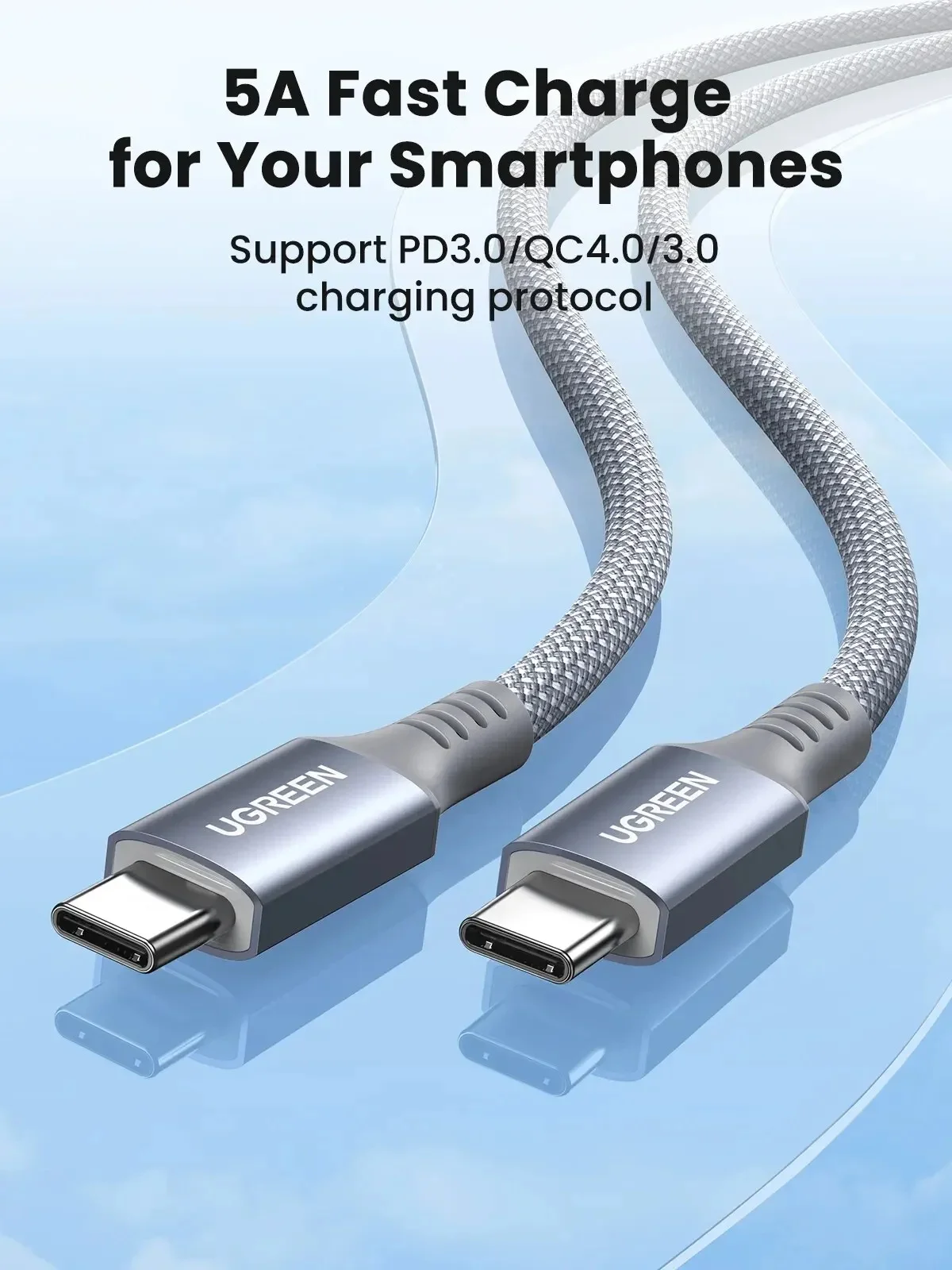 UGREEN 100 Вт USB C-кабель для быстрой зарядки для iPhone 15 Macbook Pro 22 Samsung 5A E-Marker Chip Кабель для быстрой зарядки USB типа C