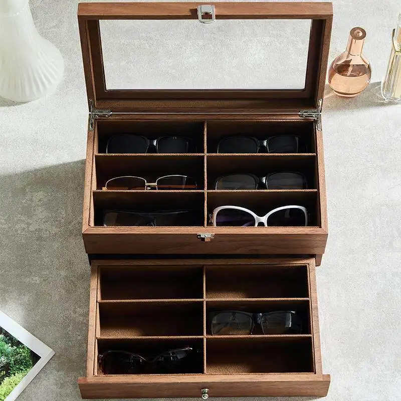 Large Capacity Wooden Multi-Compartment Eyewear Storage Box Jewelry Display Case Premium Quality Eye Glass Organizer