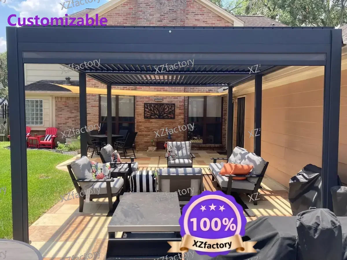 Factory Direct 2026 Top RatedLuxury Gazebo Bioclimatique Garden Louvered Roof Outdoor Weatherproof Aluminum Retractable Motorize