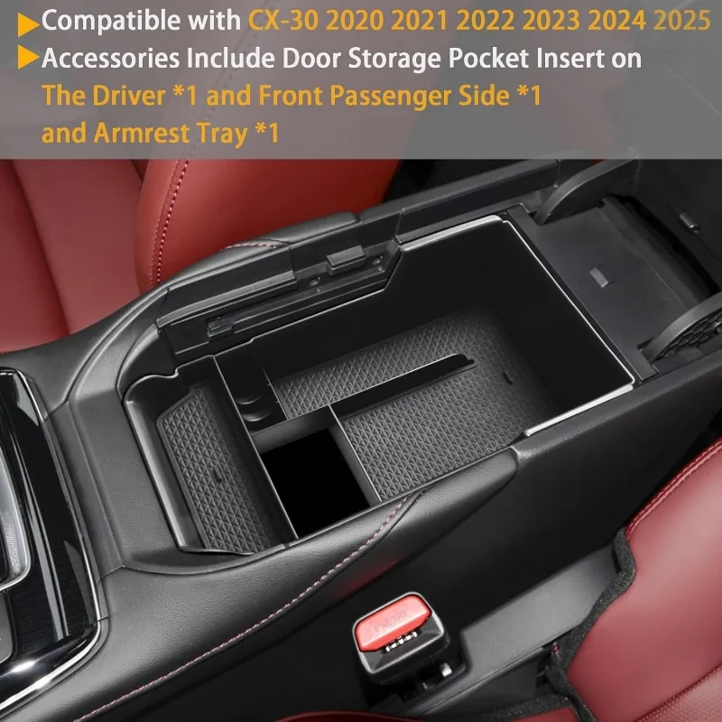 Door Handle Organizer and Center Console Tray for CX-30 2020-2023 2024 2025 Accessories, Include Door Storage Pocket Insert on T