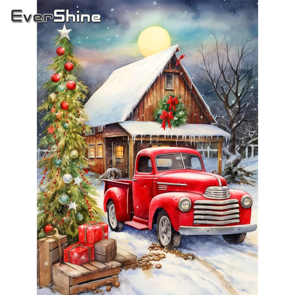 Evershine Diamant Mosaik Auto DIY Kreuzstich Weihnachtsbaum Diamant Malerei Haus Winter Acryl Bastelbedarf Handgemachtes Geschenk