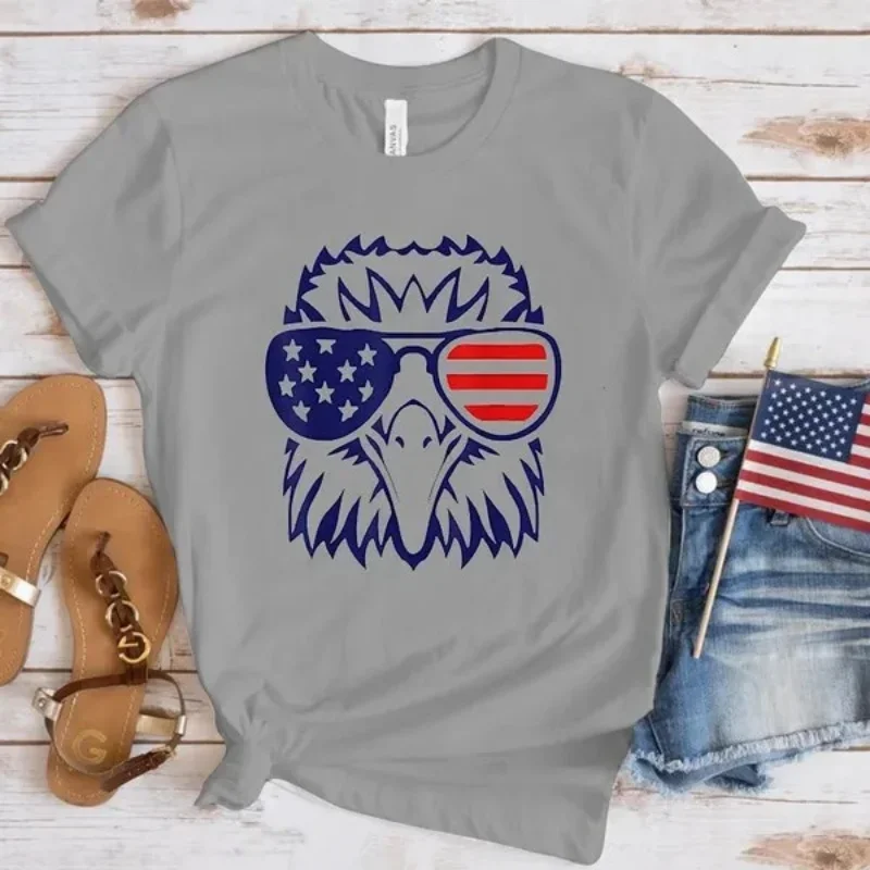 Women T Shirt American Star-spangled Eagle Print Short Sleeve Tee O Neck Loose Women T-shirt Ladies Tops Camisetas Mujer Shirt