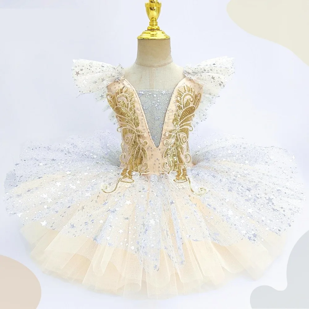 Mode Pailletten Kids Ballet Jurk Moderne Witte Prestaties Kleding Feestjurk Champagne Ballet Tutu Kinderen