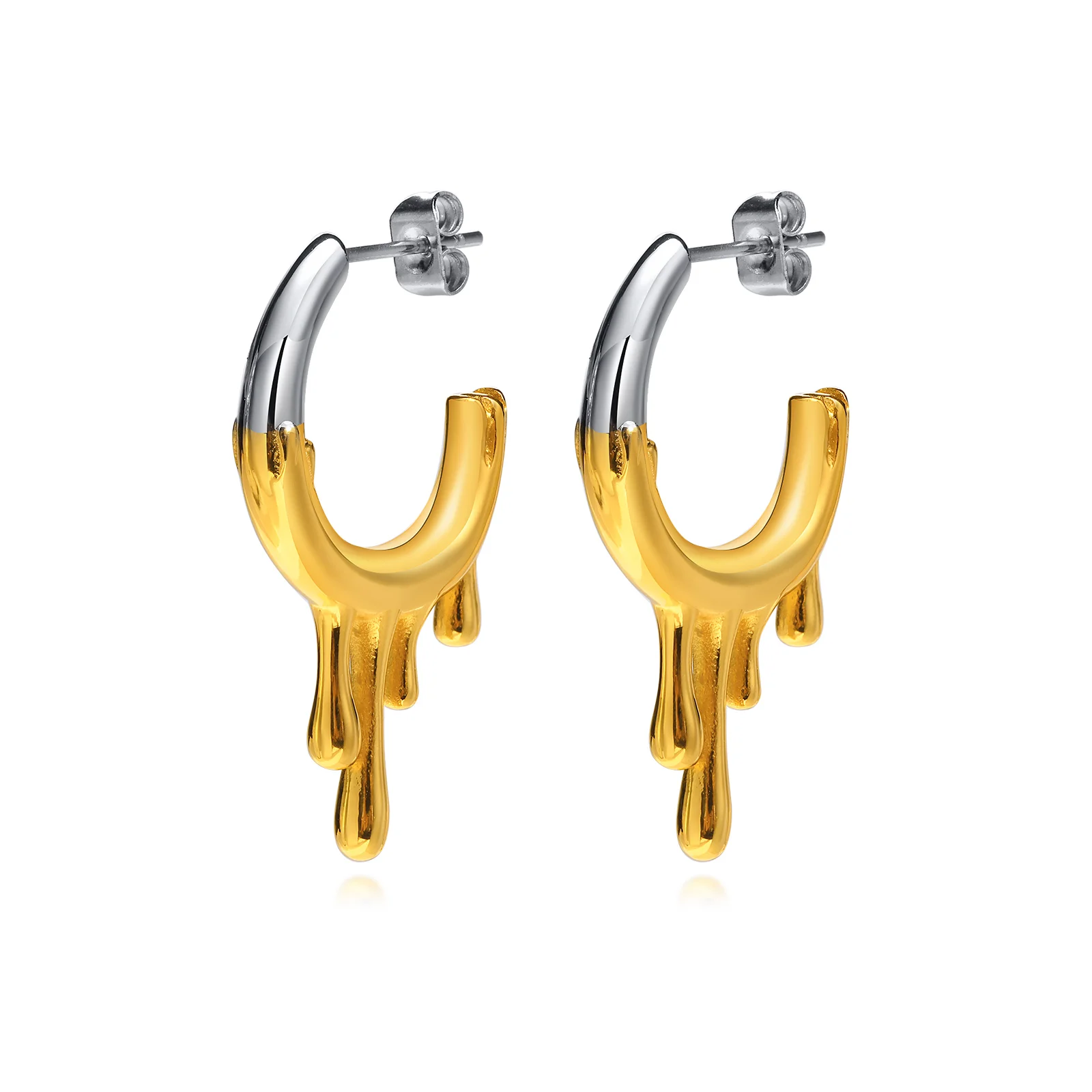 Statement Open Hoop Earrings Women, Liquid Flowing Irregular Metal Melting Water Droplets Earring