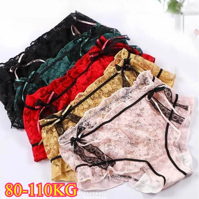 

Plus Size Lace Panties Summer Sexy Lingerie Breathable Seamless Briefs Bow Women Underwears Ladies Girl Cotton Crotch Underpants