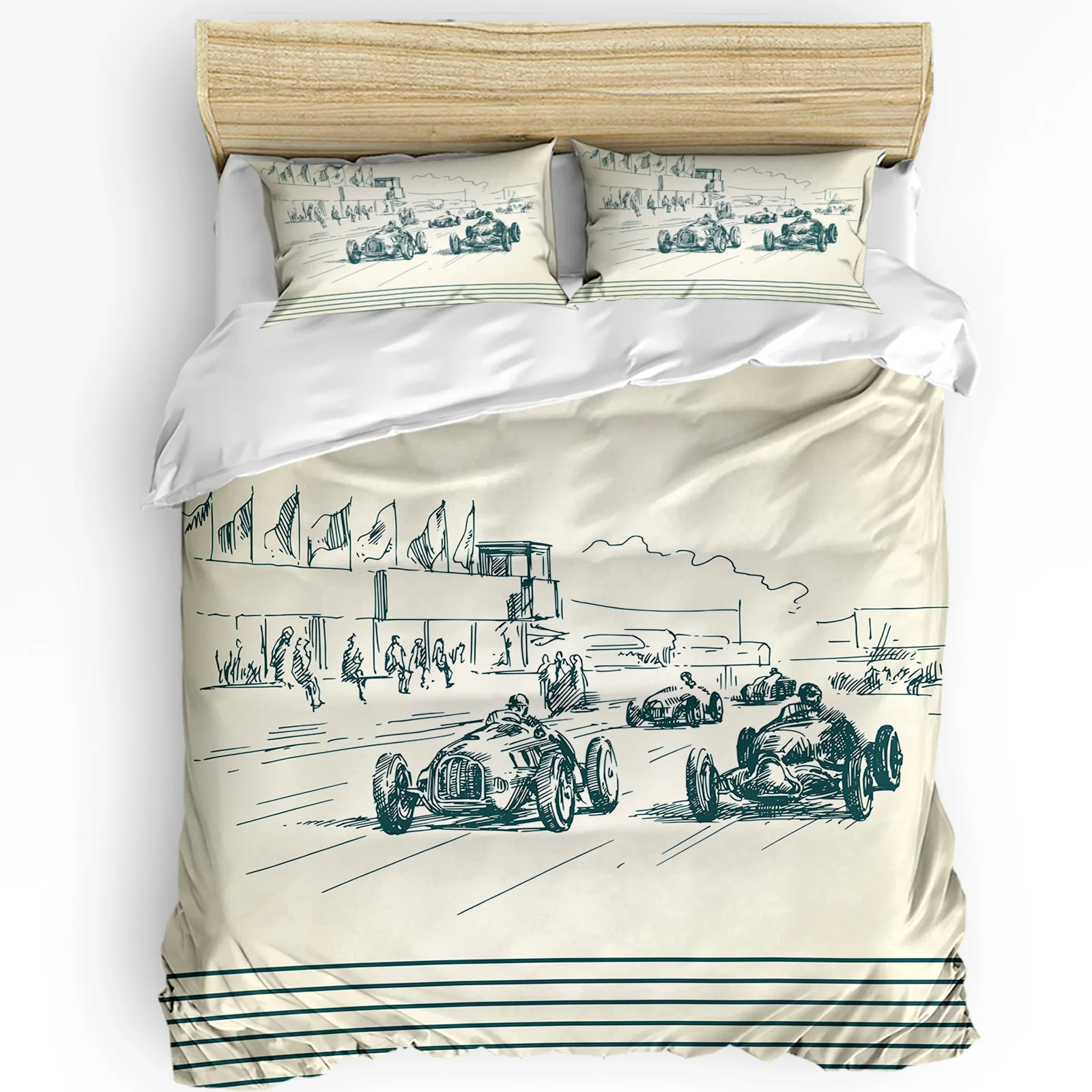 

Vintage Racing Retro Style Duvet Cover Bed Bedding Set Home Textile Quilt Cover Pillowcases Bedroom Double Bedding Set No Sheet