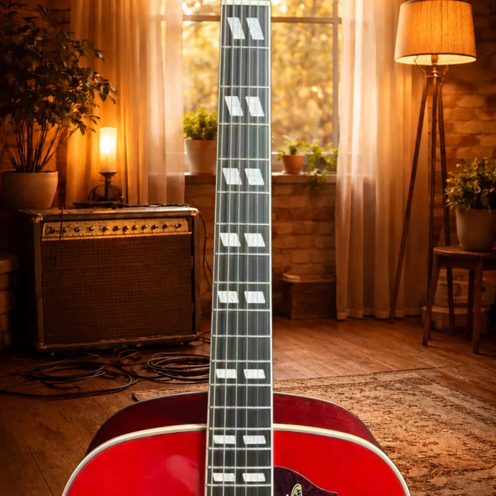 Red Gradient Popular Style Acoustic Guitar Peach Blossom Wood Body Solid Top Rosewood Fingerboard 6 Strings 20 Frets