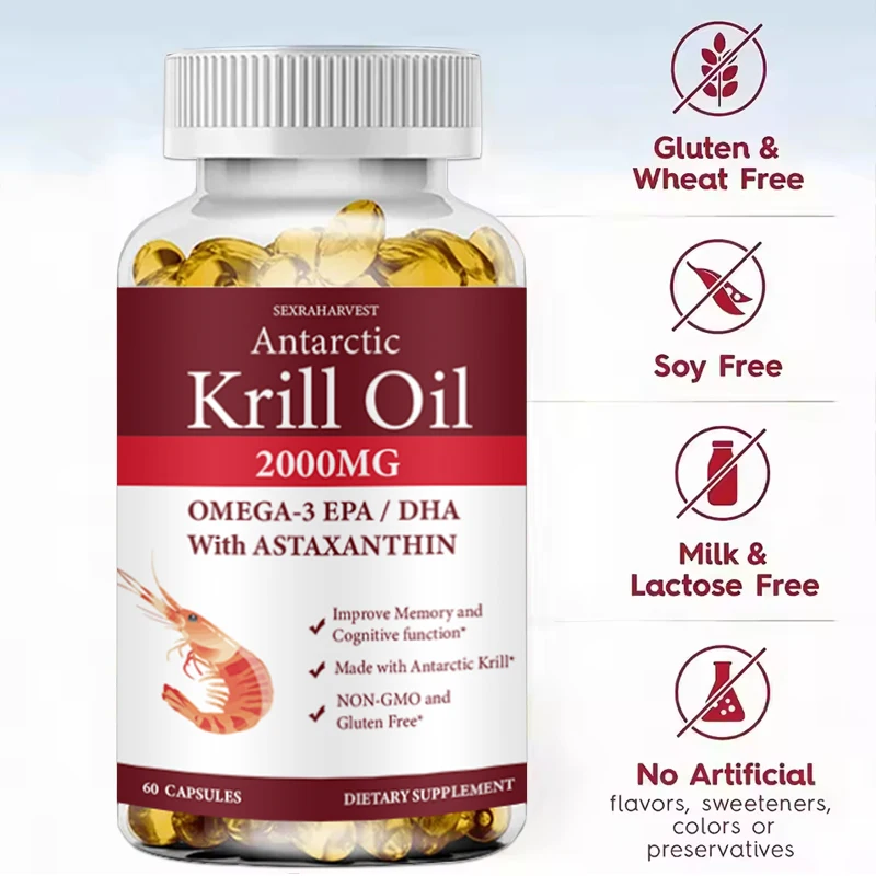 

Original Krill Oil 2000mg Omega-3 EPA & DHA Phospholipids and Astaxanthin for Joint, Brain, Immune and Cardiac Support Diet